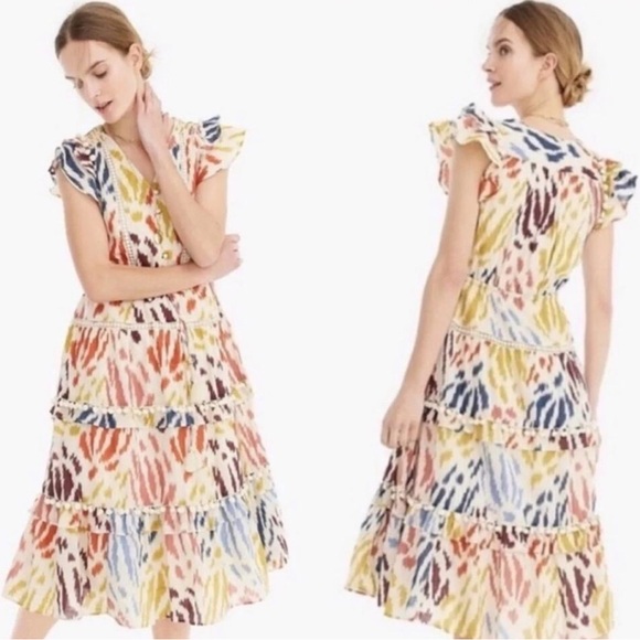 Point Sur J Crew Maxi Dress 8 Flutter Tiered
Ruffle Tie Tassel Pom Pom Ikat - Picture 2 of 12